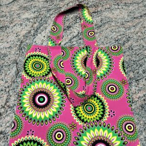 Beach Bag Pink with Green and Yellow Circles (38x38cm)