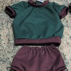 Baby Bum Cover and Top Set Maroon and Green (Back Button) 0-3mo