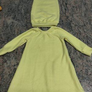 Yellow Fleece Long Sleeve Pajama Dress with an Extra Long Slouchy Beanie Size 18-24 months