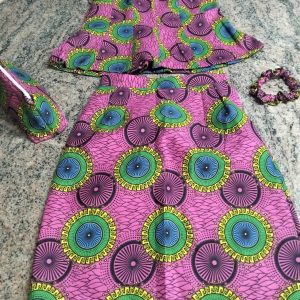 Traditional Colour Pink Peplum Top and Tight Waist Skirt with Clutch and Scrunchy Size Small